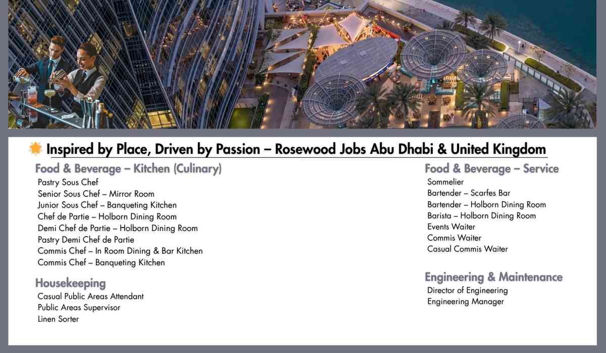 Inspired by Place, Driven by Passion – Rosewood Jobs Abu Dhabi & United Kingdom